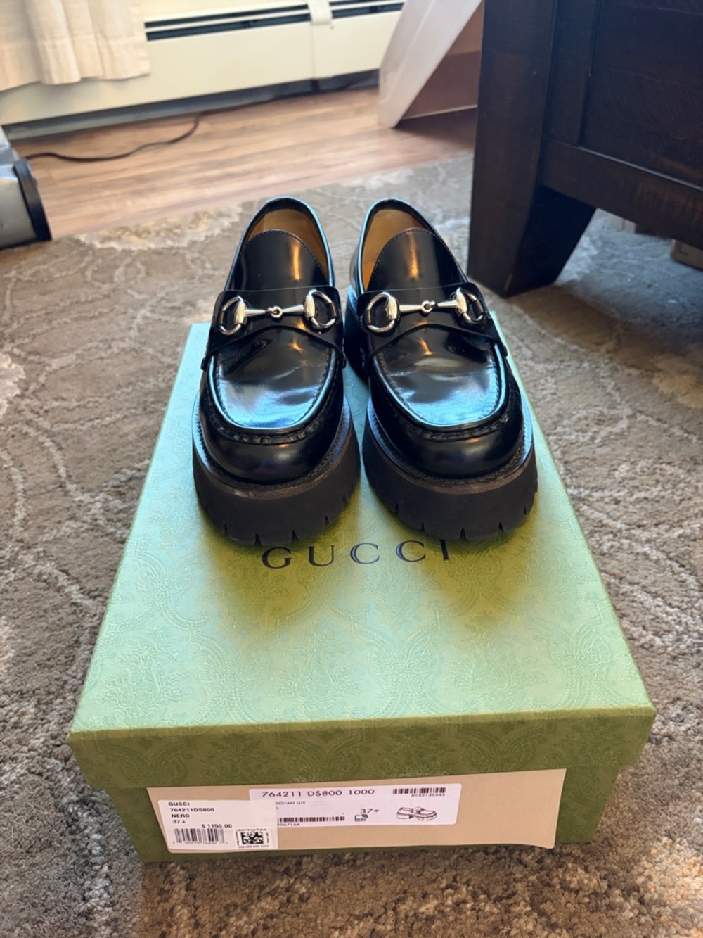 Gucci Black Patent Leather Horsebit Platform Loafers